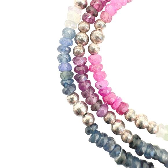 Multicolor Sapphire Necklace in Rainbow Ombré & Silver - Picture 1 of 7